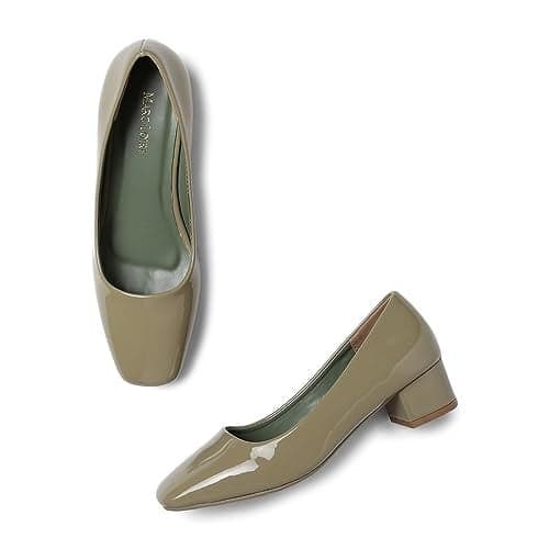 Marc Loire Women Square Toe Solid Block Heel Pumps for Office, Party and Formal Wear (Olive, Numeric_6)