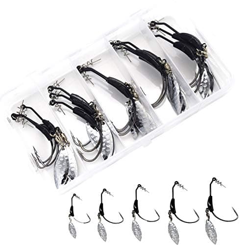 15pcs/Set Weighted Twistlock Hooks with Centering Pin,Silver/Gold Spin Saltwater Worm Hooks Size 0.07-0.25oz (Black Weight+Silver Spin)
