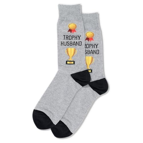 Hot Sox Mens Fun Wedding Groom Crew - 1 Pair Pack Cool & Funny Husband Gifts Casual Sock, Trophy Husband (Gray Heather), 6-12 US