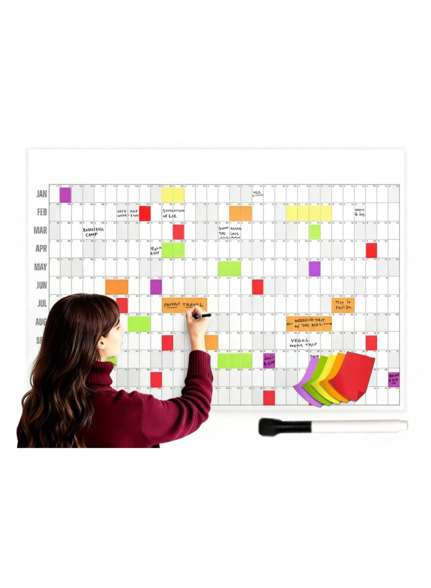 The Big A Calendar, Yearly Dry Erase Wall Calendar, 12 Months Large Calendar with Pen and Colored Stickers, Practical and Fun (Grey)