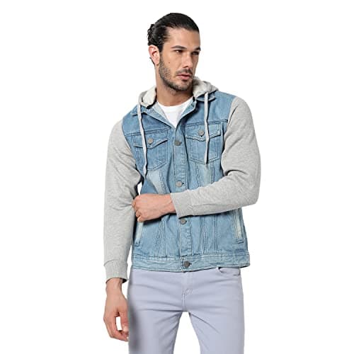Campus Sutra Men's A-Line Coat (AW22_JKDENIM_M_PLN_DNGR_C11-Blue