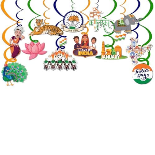 Festiko 24 Pcs Happy Republic Day Swirls With Cutouts,Balloon garland strip Hanging Decoration Supplies, Republic Day Celebration Decoration Supplies, Republic Day