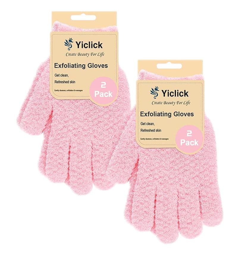 Yiclick Heavy Exfoliating Gloves Exfoliating Body Scrubber for Bath Shower Exfoliation Body Scrub Exfoliator for Dead Skin Remover Exfoliate Sponge Loofah Washcloth Mitt Men Women 4Pink