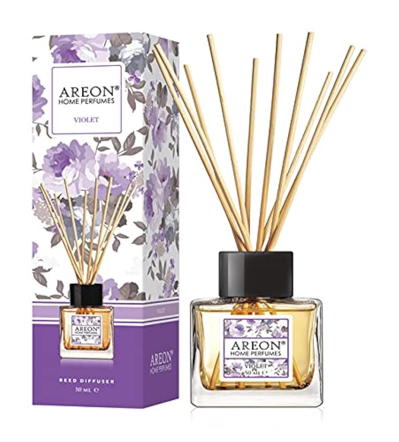 Areon Home Luxury Perfume Reed Diffuser 10 Rattan Reeds Violet 50 ml