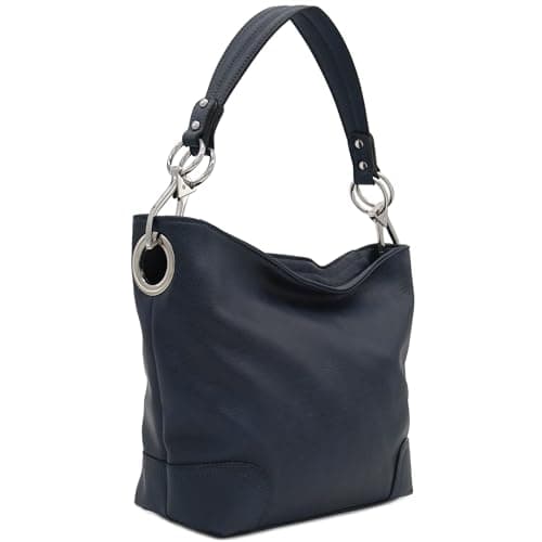 Hobo Shoulder Bag with Big Snap Hook Hardware (Navy)