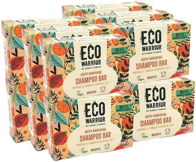 Eco Warrior Deeply Nourishing Shampoo Bar 12x100g Vegan Cruelty Free Natural No SLS or Parabens Eco Friendly Cleansing Hydrating Pink Clay Pure Orange Ginger Essential Oil for Healthy Hair
