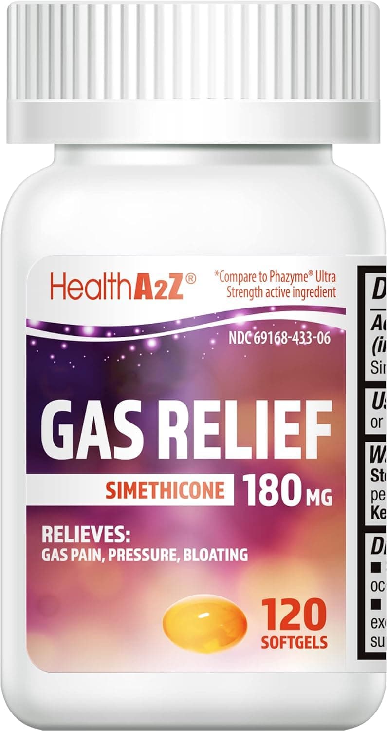HealthA2Z Gas Relief Simethicone 180 MG Relieves from Stomach Discomfort and Gas Anti Flatulence Relieves Gas Fast 120 Count Pack of 1