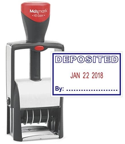 MaxMark Heavy Duty Self Inking Date Stamp with Phrase Deposited - 2 Color Blue/Red Ink