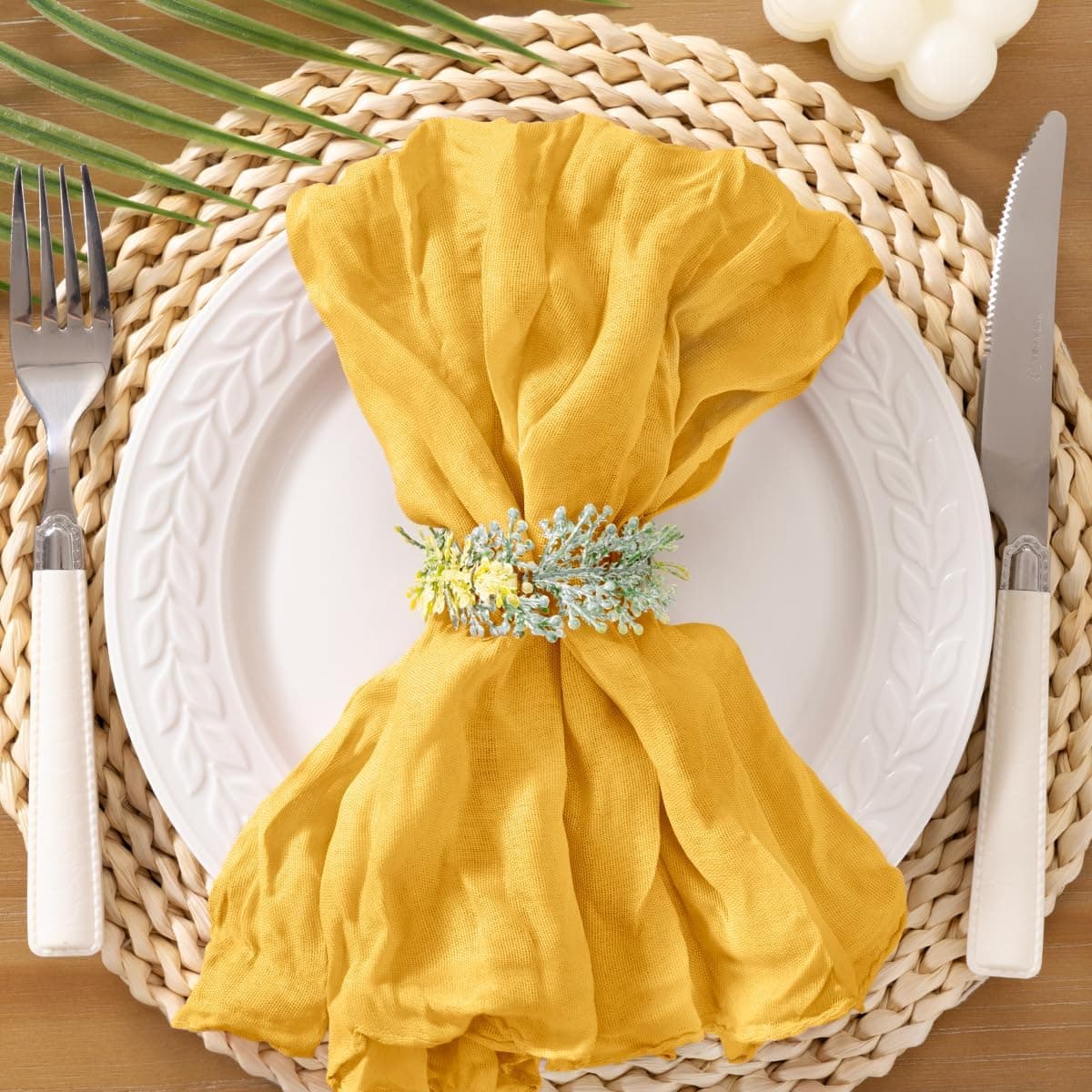 Socomi Gold Yellow Cheesecloth Napkins Summer Cheese Cloths Gauze Set of 10 Boho Washable Dinner Table Napkins for Wedding Party Baby Shower Birthday Party Decor