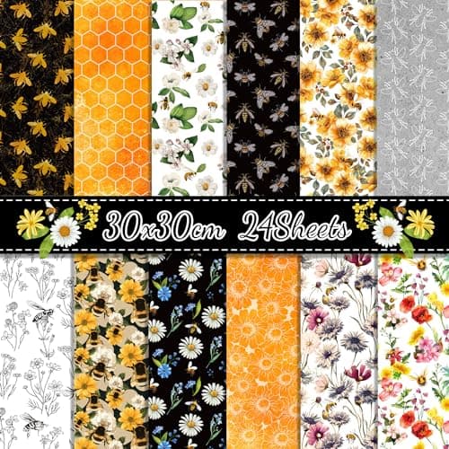 24 Sheets Bee Pattern Paper 12 x 12 Bee Flower Scrapbook Paper Pad Honeycomb DoubleSided Scrapbook Pad Retro Flower Scrapbooking Pack for Card Making Origami DIY Background