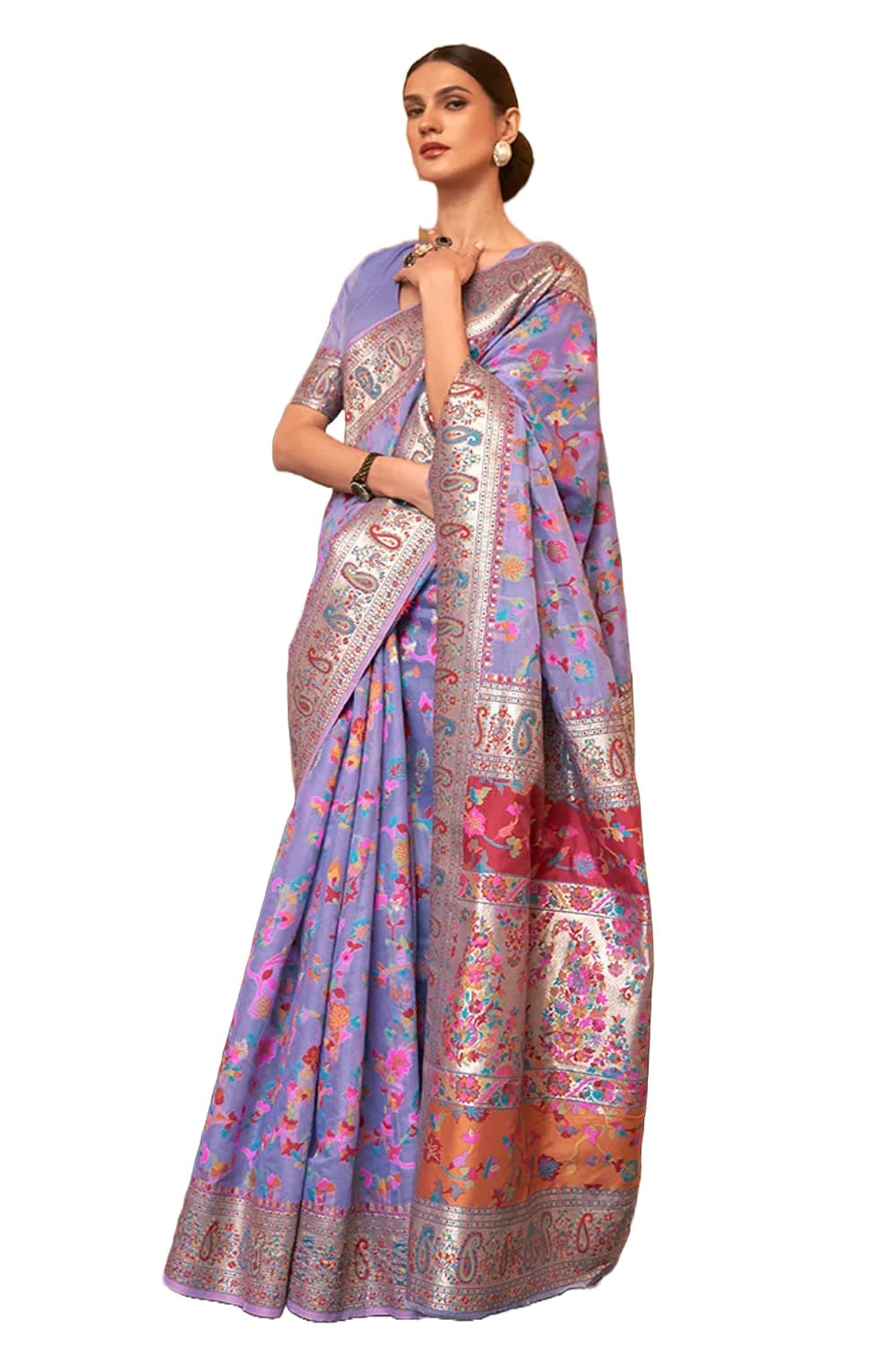 SGF11 Women's Kanjivaram Pure Soft Silk Handloom Saree Pure Golden Zari With Blouse Piece (Light Purple)