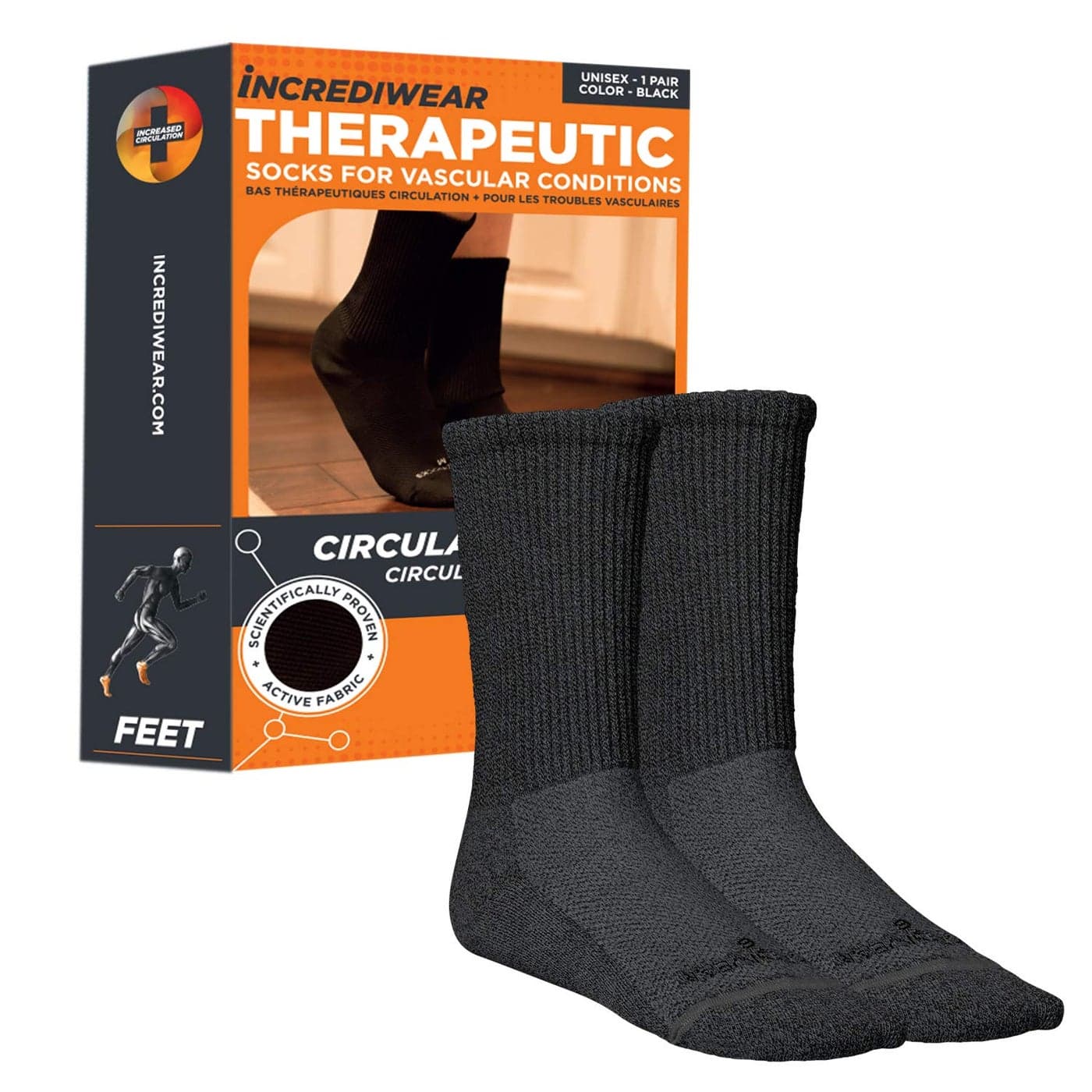 Incrediwear Circulation Socks – Women’s and Men’s Crew Socks (Black, Large)