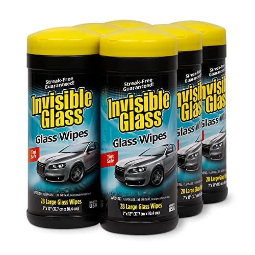 Invisible Glass 90166-6PK Large Glass Cleaning Wipes for Streak-Free Windows, Mirrors, and Glass, Lint-Free, Ammonia-Free, Tint-Safe, for Home and Auto, Canister, 28 Wipes, Pack of 6