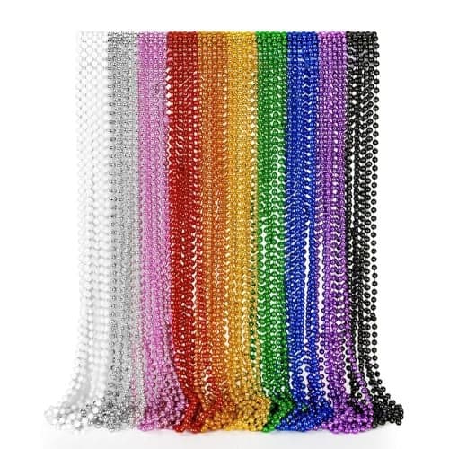 EOBOH 50PCS Mardi Gras Beads Metallic 10 Kinds of Bead Necklace Party Favors 33 Mardi Gras Necklace Stuff Festival Parade Throw Accessories for Wedding Birthday Celebrations Decorations