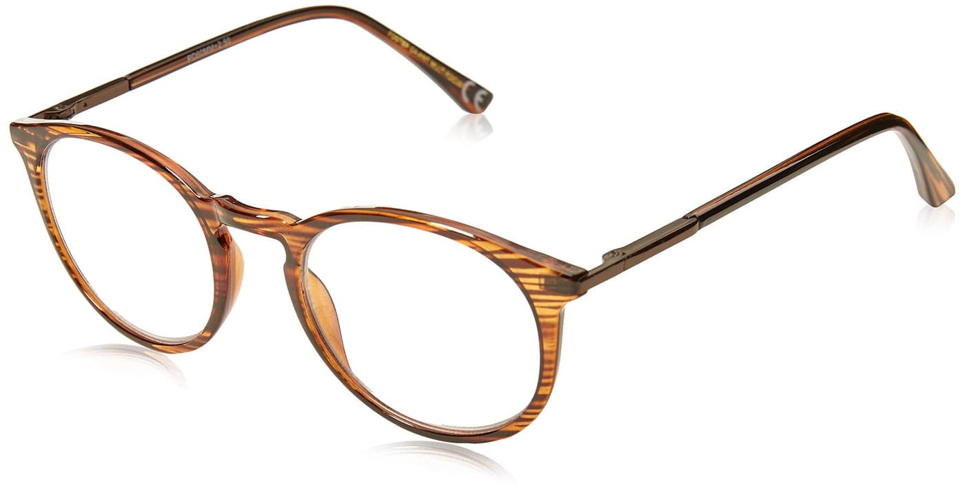 Foster Grant McKay Multifocus Round Reading Glasses, Brown/Transparent, 48 mm + 1, 1018255-100.COM