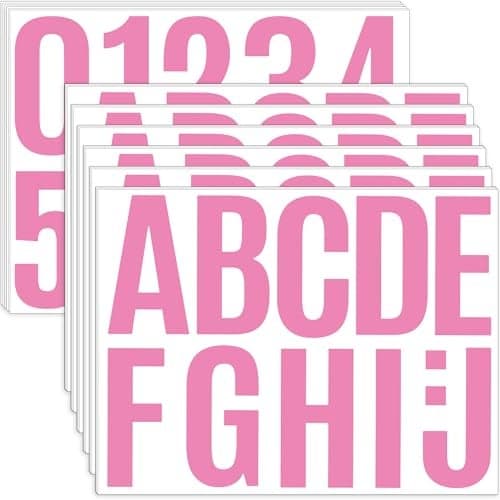 24 Sheets Letter Stickers Bulletin Board Letters Large 4 Inch Vinyl Alphabet Stickers Big ABC Numbers Peel and Stick for Poster Board Classroom Mailbox Crafts Window Door Decoration Pink