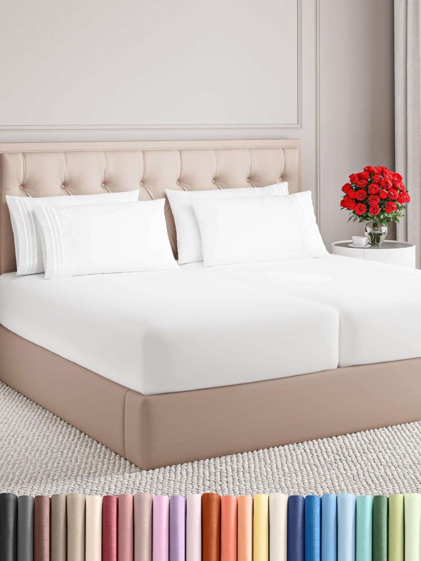 Split King Bed Sheet Set 7 Piece Split King Bed Sheet Set Soft Hotel Luxury Bedding Cooling Comfy Breathable 1 Flat 1 Fitted 4 Pillowcases w Deep Pockets Wrinkle Fade Free White