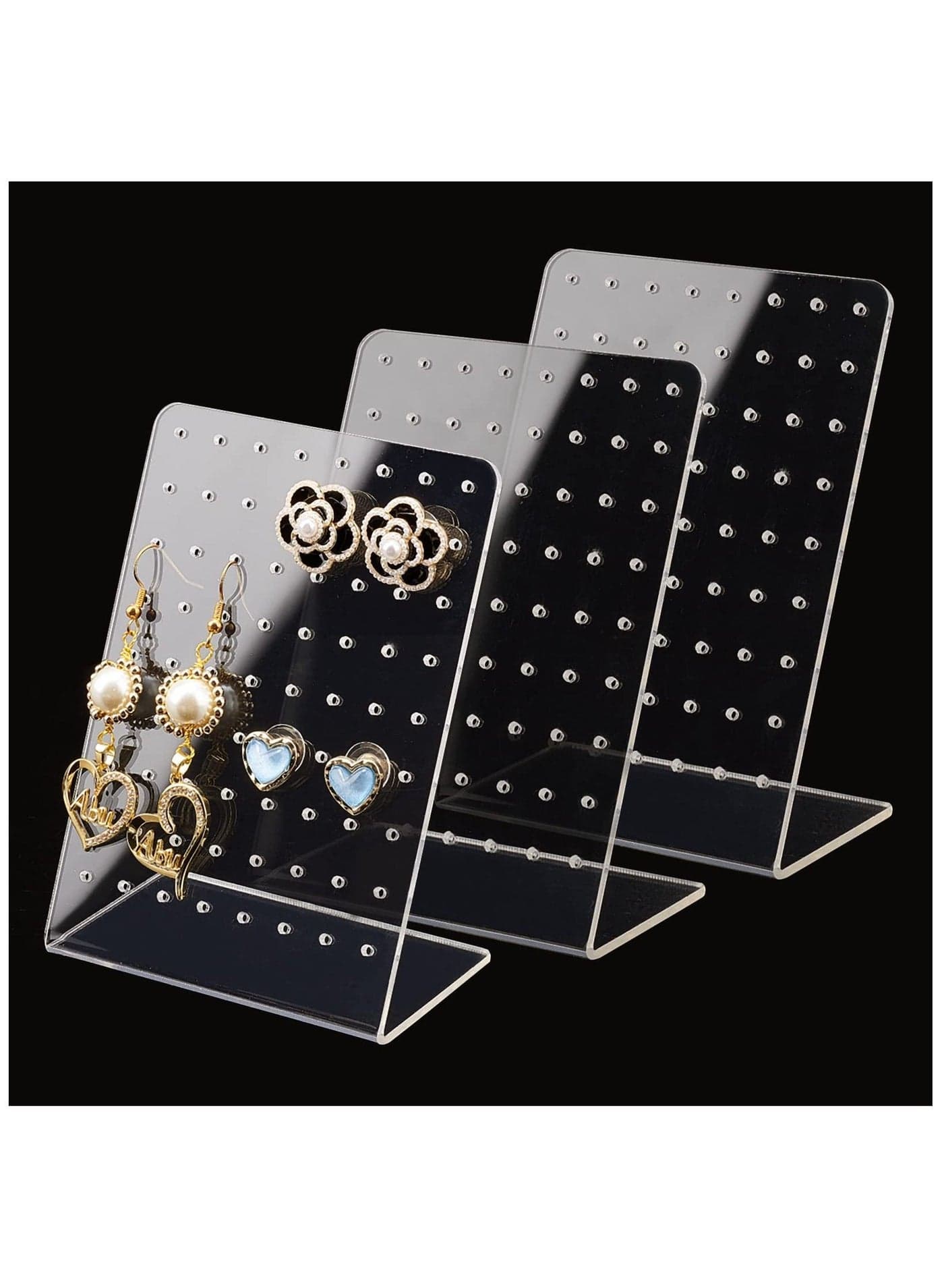 Acrylic Jewelry Display Rack, 3 Pcs 72 Holes Earring Holders L-Shaped Earrings Ear Studs Stands Showcase Stand Organizer for Retail Show Personal, Clear Style