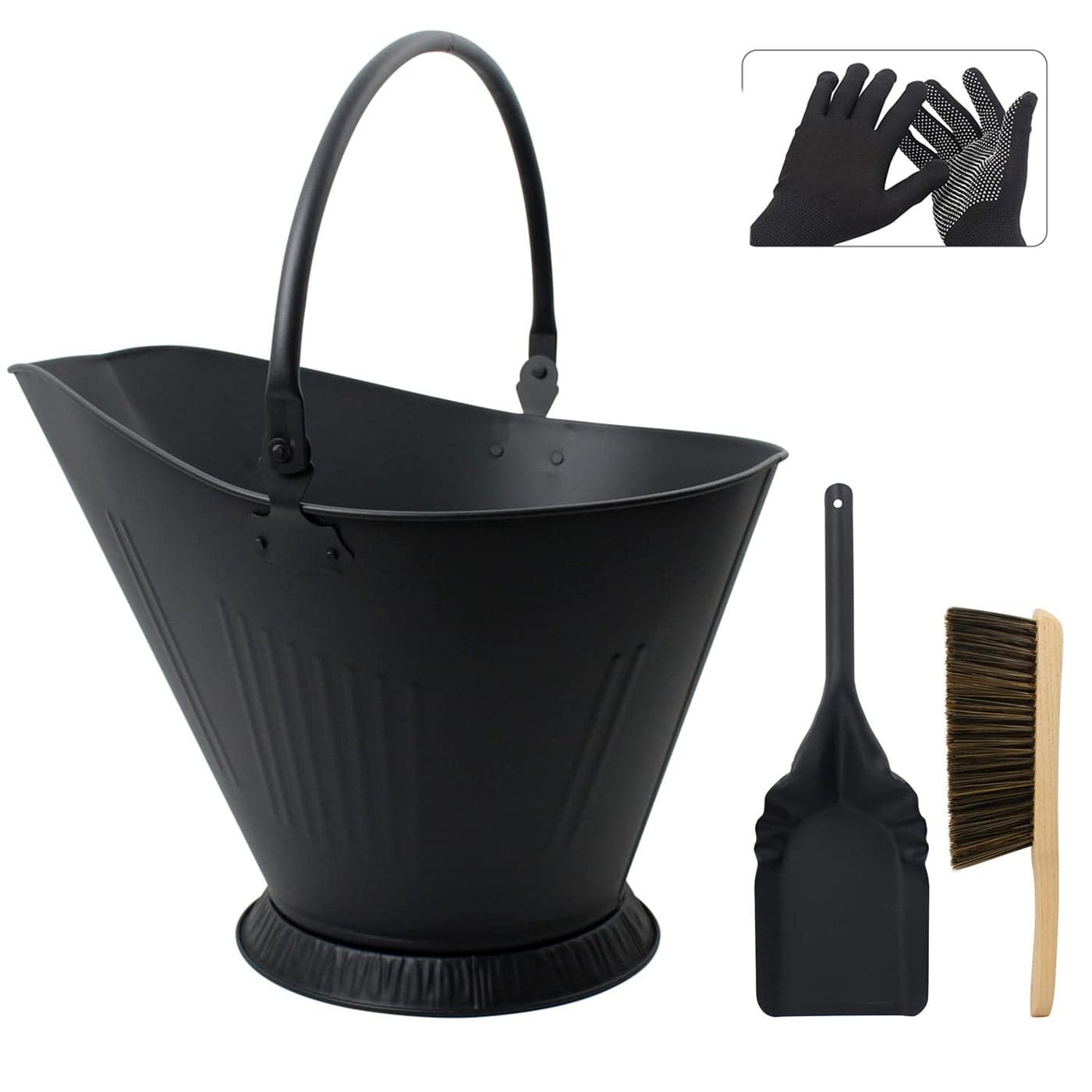Poofzy Ash Bucket 26 Gallon Metal Ash Bucket Includes Shovel Broom and Gloves for Wood Stove Fireplace and Fire Pit
