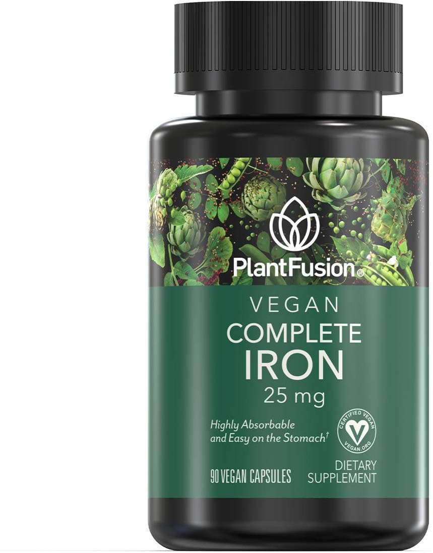 PlantFusion Vegan Iron Supplements from Premium Plant Based Iron Supplements for Women and Men 25mg Plus Folate B12 90 Veggie Capsules