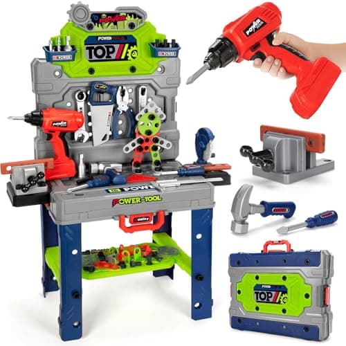 Kids Tool Bench Set with Electric Drill and Realistic Tools Construction Workbench Playset Toy for Toddler 35 Easy Set up Kids Boy Toys Birthday Gifts for Boys Age 3 4 5 Year Old