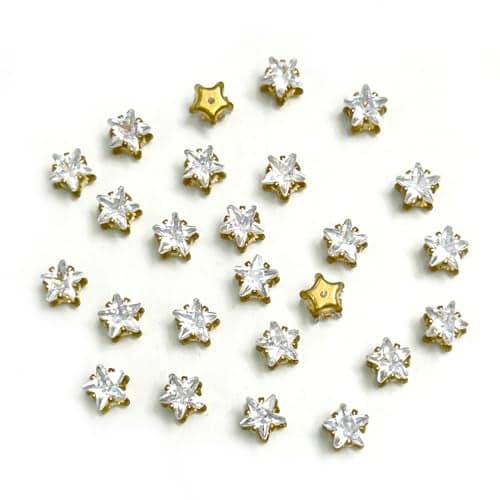 EmbroideryMaterial Silver Rainbow Crystal Rhinestones in Golden Metal Back Crown Prong Setting Claw for Craft, Jewellery Making, Earrings, Embroidery, Fabric, Chain etc (Star Shape, 5MM, 50 Pieces)
