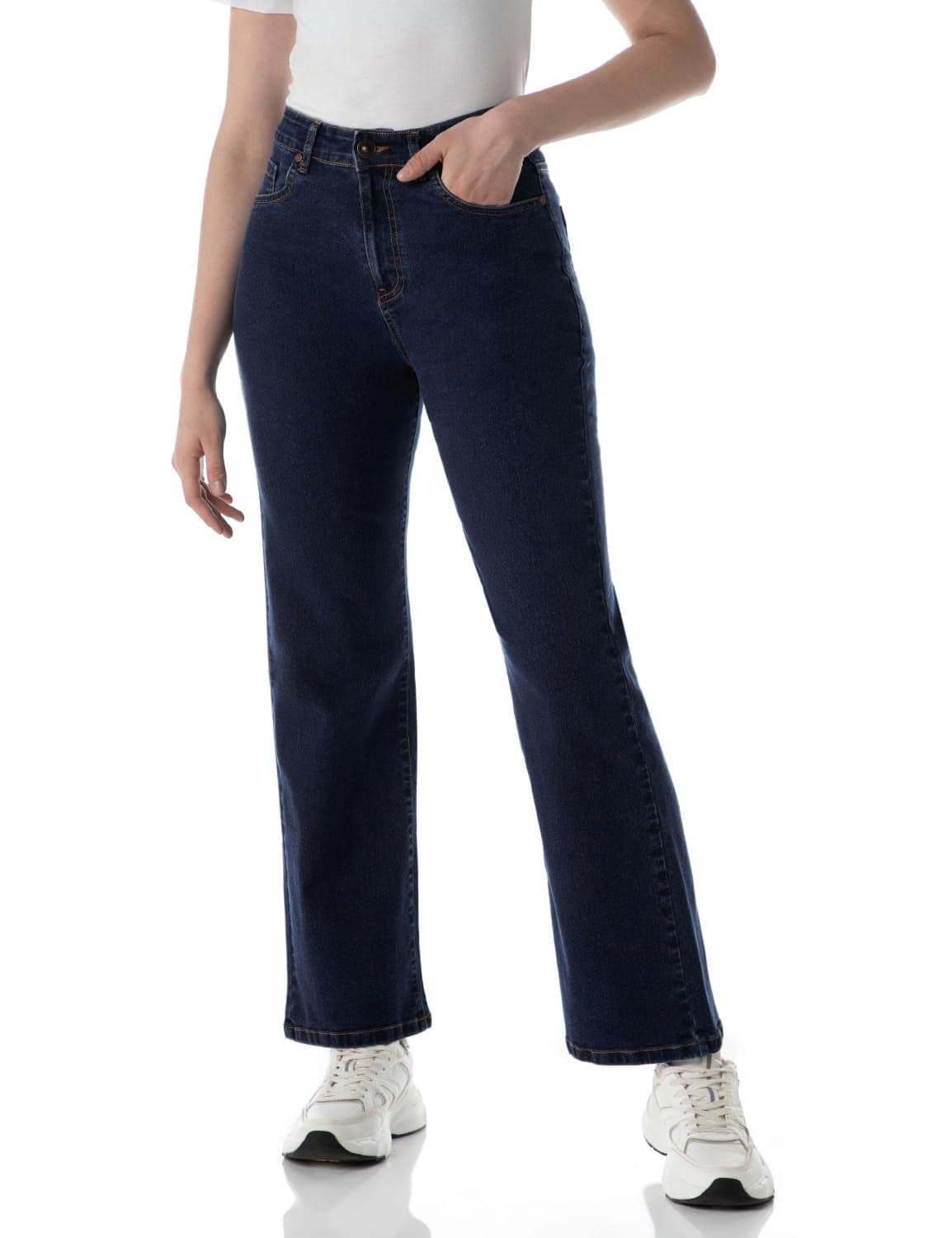 INKD Women High Rise Wide Leg Jeans | Enzyme Wash | Classic 5 Pocket Styling (INKSS24WJN-407-Dark Knight-32)