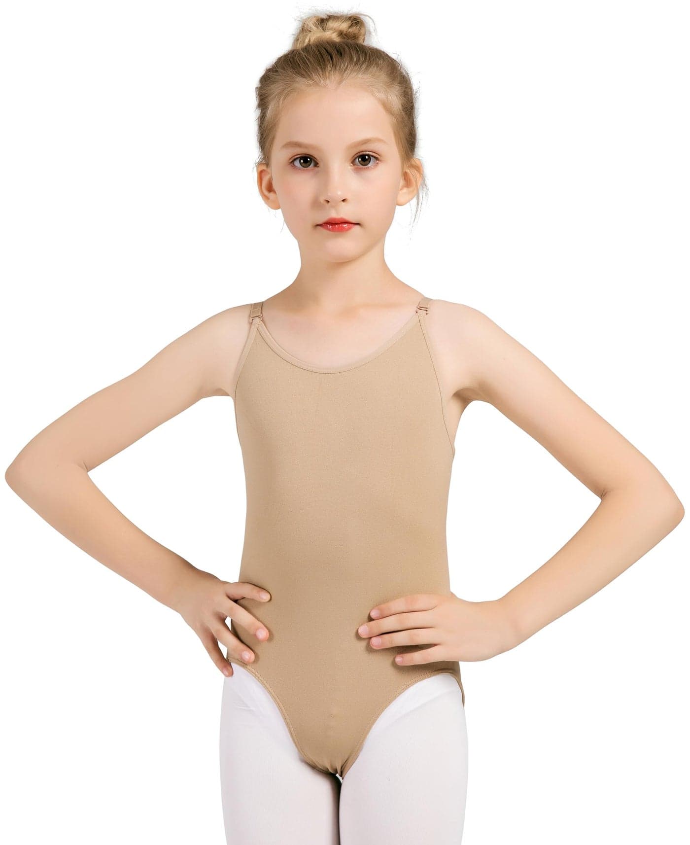 DANSHOW Women and Girls Nude Seamless Camisole Undergarment Leotard with Transition Straps(8A13)