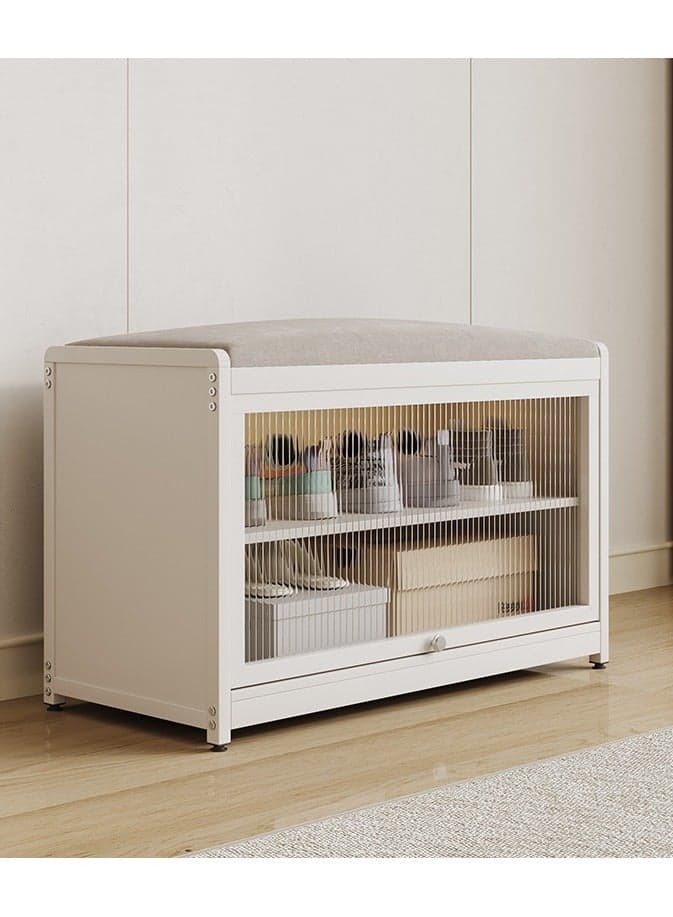 Shoe Rack Bench, Home Doorway Stool Shoe Cabinet, With Soft Upholstered Cushion, Transparent Door,Small Household Can Storage Shoe Shelf
