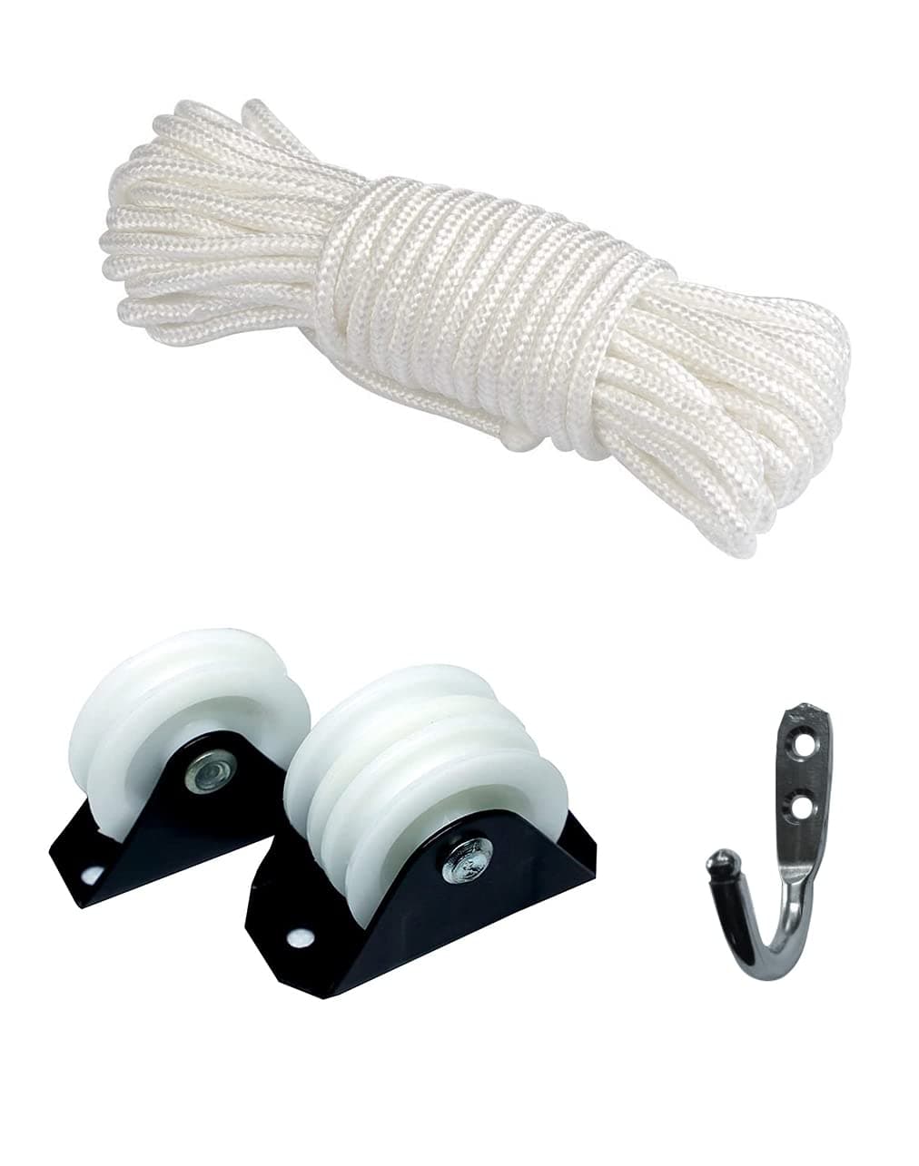 Synergy - Spare Rope and Pulley-Hook Set for Full Dropdown Ceiling Dryer(30 Feet Polyester Rope + 2 Nylon Pulley)