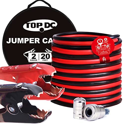 TOPDC 2 Gauge 20 Feet Jumper Cables for Car, SUV and Trucks Battery, Heavy Duty Automotive Booster Cables for Jump Starting Dead or Weak Batteries with Carry Bag, (TD-P0220)