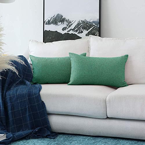 Khooti Jute Cushion Cover, Throw Pillow Cover for Couches, Chairs, Sofas, Beds, Coffee Tables, Living Rooms, Bedrooms, Modern Boho Design, 18 x 28 Inches / 45 x 70 cm| Green | Set of 2