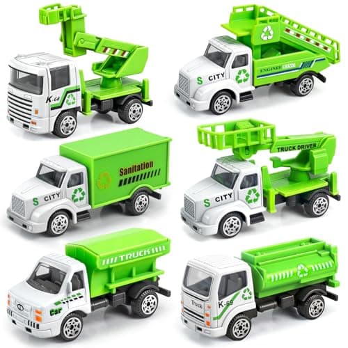 6 Pack Diecast Garbage Truck Toys Mini Alloy Trash Truck Kids Play Vehicles Set Cars Toys for Toddlers Boys Ages 3 4 5 6 7 Years Old Birthday Gift Party Favors Goodie Bag Stuffers
