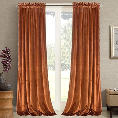 Roslynwood Home Velvet Bright Orange Curtain 108 inch - Heavy Duty Curtains Energy Efficient Block Light Rod Pocket Drapes Window Covering Set for Home Theatre/Living Room, 52Wx108L Orange/2 Panels