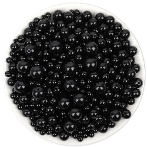Anezus 2205Pcs Black Pearls for Craft Assorted Sizes Fake Pearl Beads Sew on Pearls Bulk Loose Pearl Beads with Holes for Jewelry Making Bracelets Necklaces Hairs Decoration Vase Filler