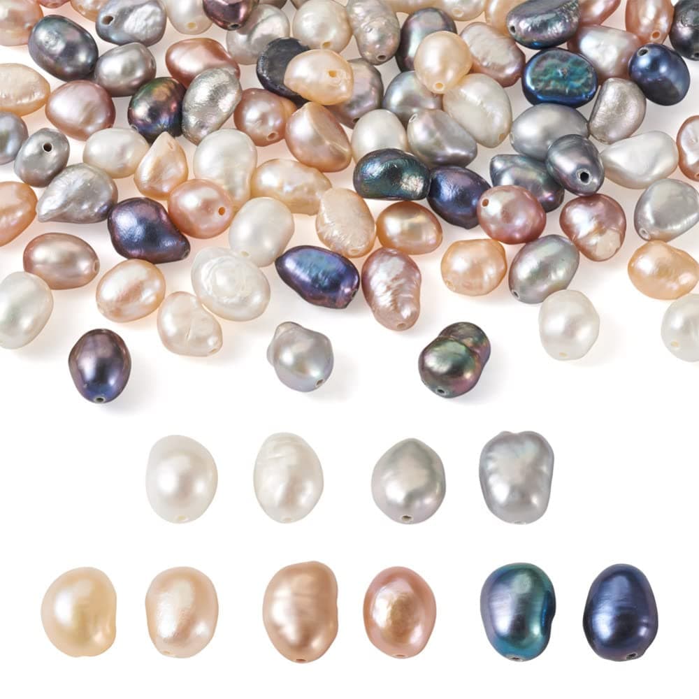 Beadthoven 100pcs Natural Freshwater Pearl Beads 46mm Mix Irregular Nuggets Pearl Beads Oval Rice Loose Pearls for DIY Bracelet Necklace Jewelry Making Beading Crafts Supplies Hole 0507mm