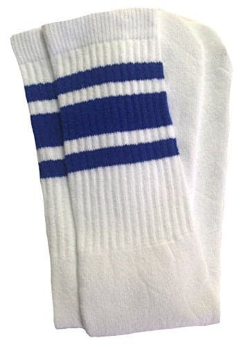 SKATERSOCKS 19" Mid calf White tube socks with Royal Blue stripes style 3