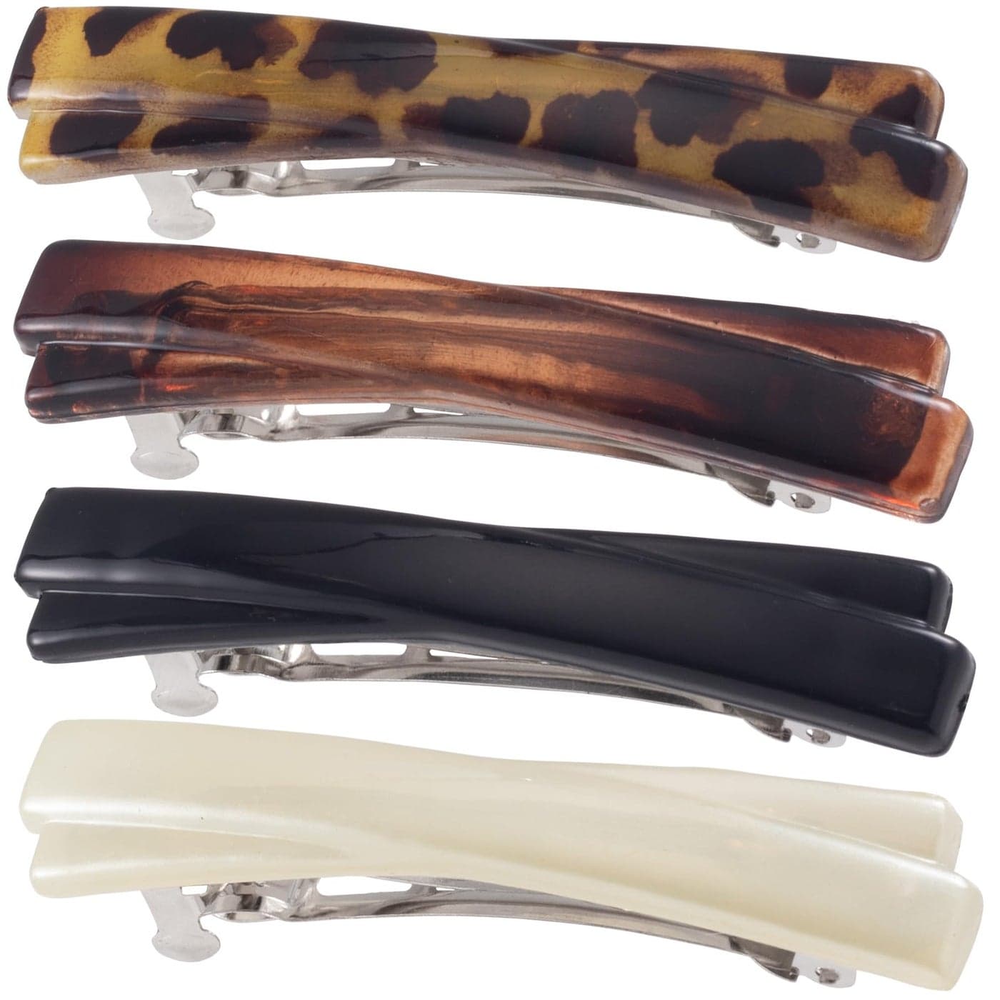 SmallCat 4PCS 25 Inch Tortoise Shell Hair Clips for Women Classic French Hair Barrettes Curved Glossy Hair Accessories for Women Thick Long Hair Black White Leopard Color Amber