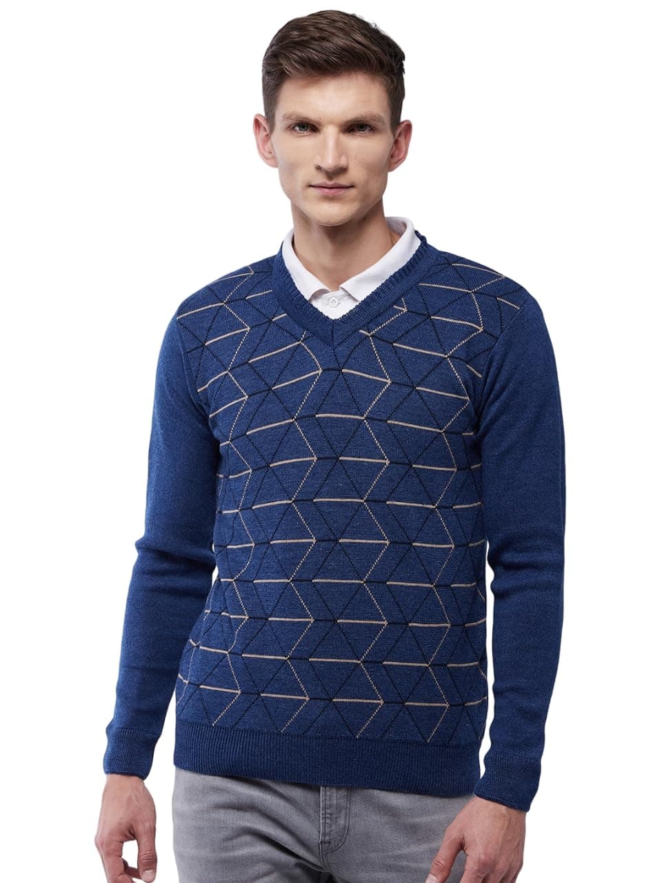 Pivl Men's Winter Geometric Print Sweater - Warmth and Style for The Season_Denim_M||Winterwear||