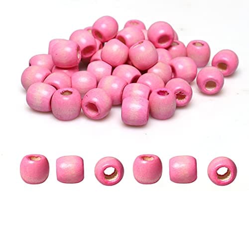 300Pcs Pink Wood Beads for Jewelry Making 12x11mm Pink Large Hole Barrel Wood Loose Beads for Hair Braid Decor Bead Crafts Making 5mm Hole