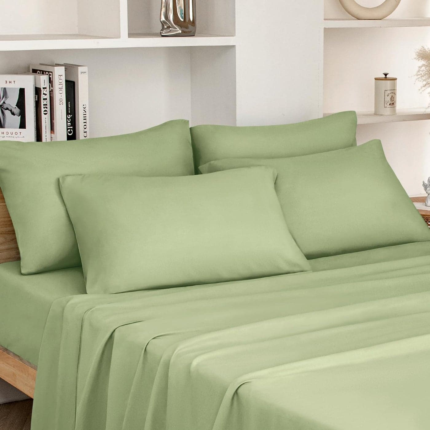 HOMEIDEAS Full Size Bed Sheets 6 Piece Set Sage Green Extra Soft Brushed Microfiber 1800 Bedding Sheets Deep Pocket Wrinkle Fade Free