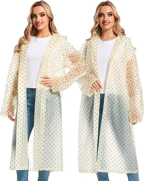 WKLOUYHE Women/Ladies EVA Transparent Rain Coat Hooded Outdoor Water Resistant Portable Raincoat (Polka Dot Design)_Pack Of 01,Free Size,Yellow