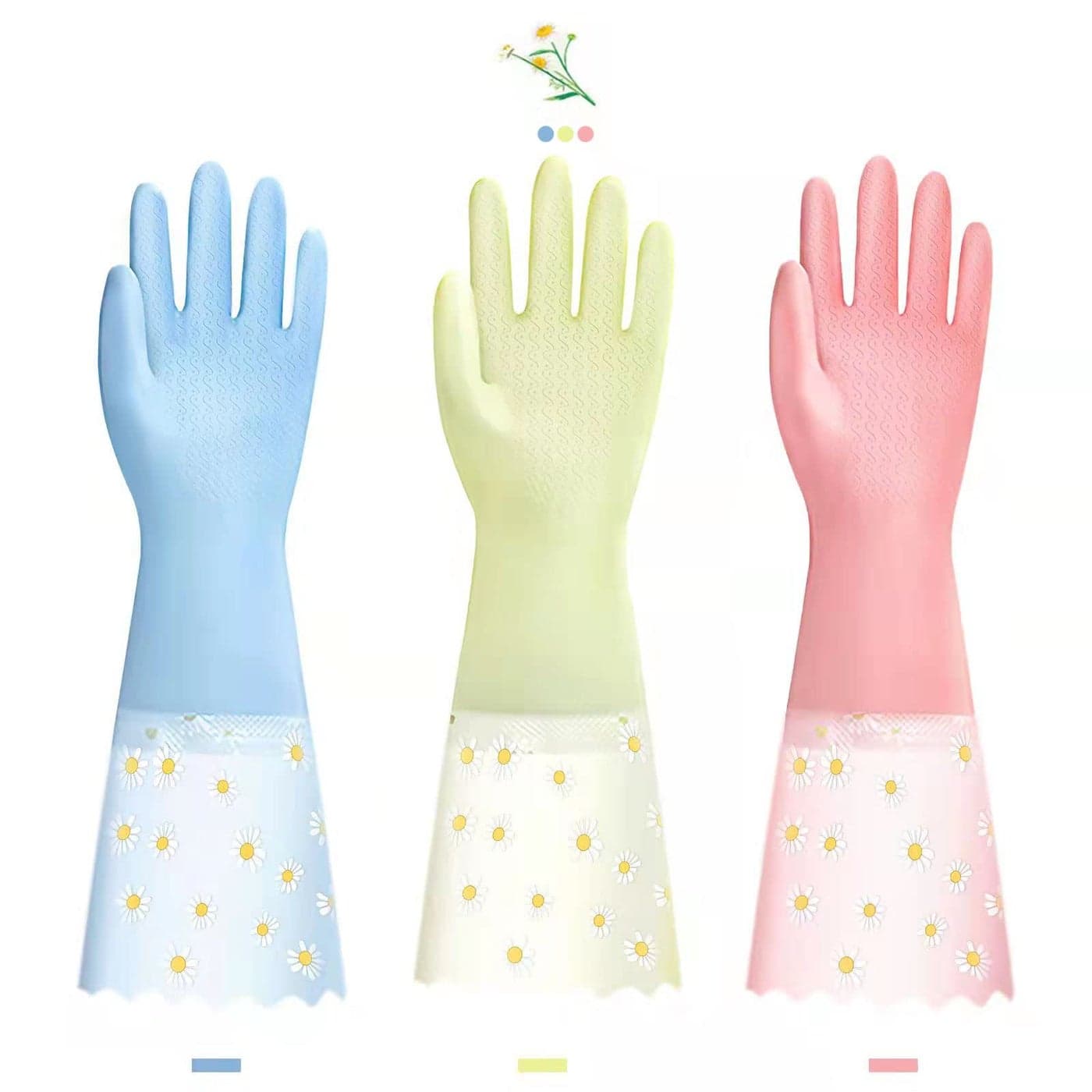 KAQ Dishwashing Cleaning Gloves 3 Pairs Reusable Rubber Gloves NonSlip Laundry Kitchen Gardening Household Gloves