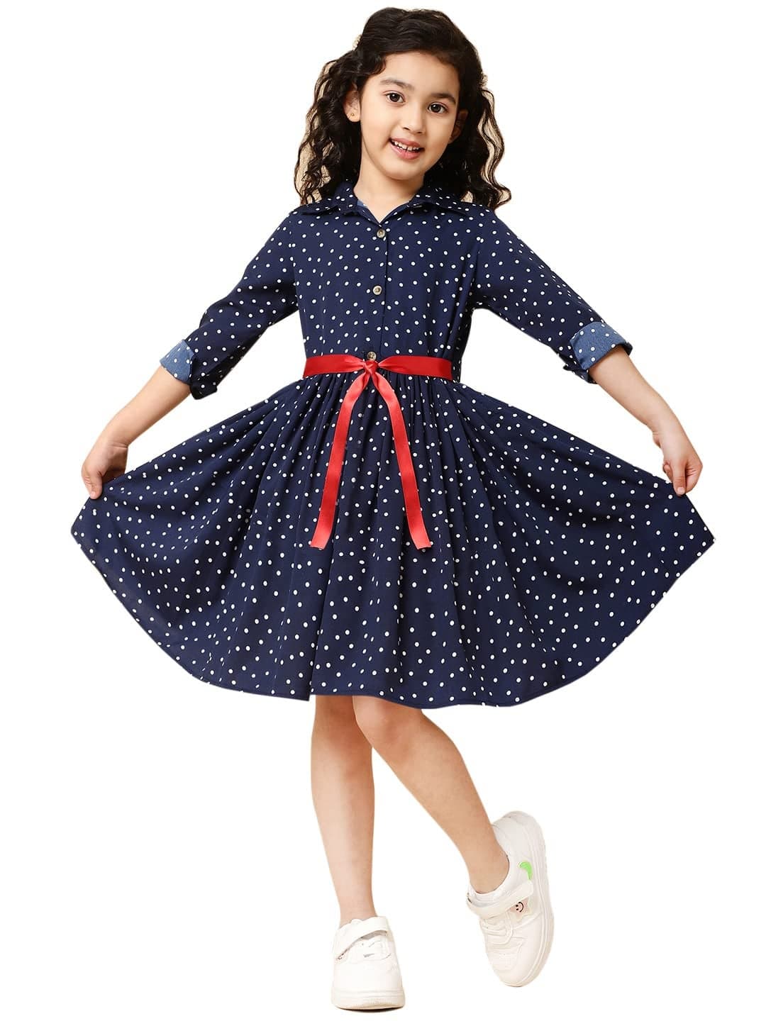 A.T.U.N. (ALL THINGS UBER NICE) Girls Knee-Length Dress (Gdrs Sht Npd_Navy_6-7 Years_Navy Blue_6 Years-7 Years)