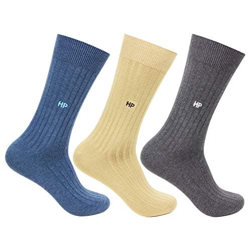 Hush Puppies Men’s Crew Length Cotton Rib Socks – Multicolor (Pack of 3) | Lightweight, Stretchable & Durable Daily Wear Socks