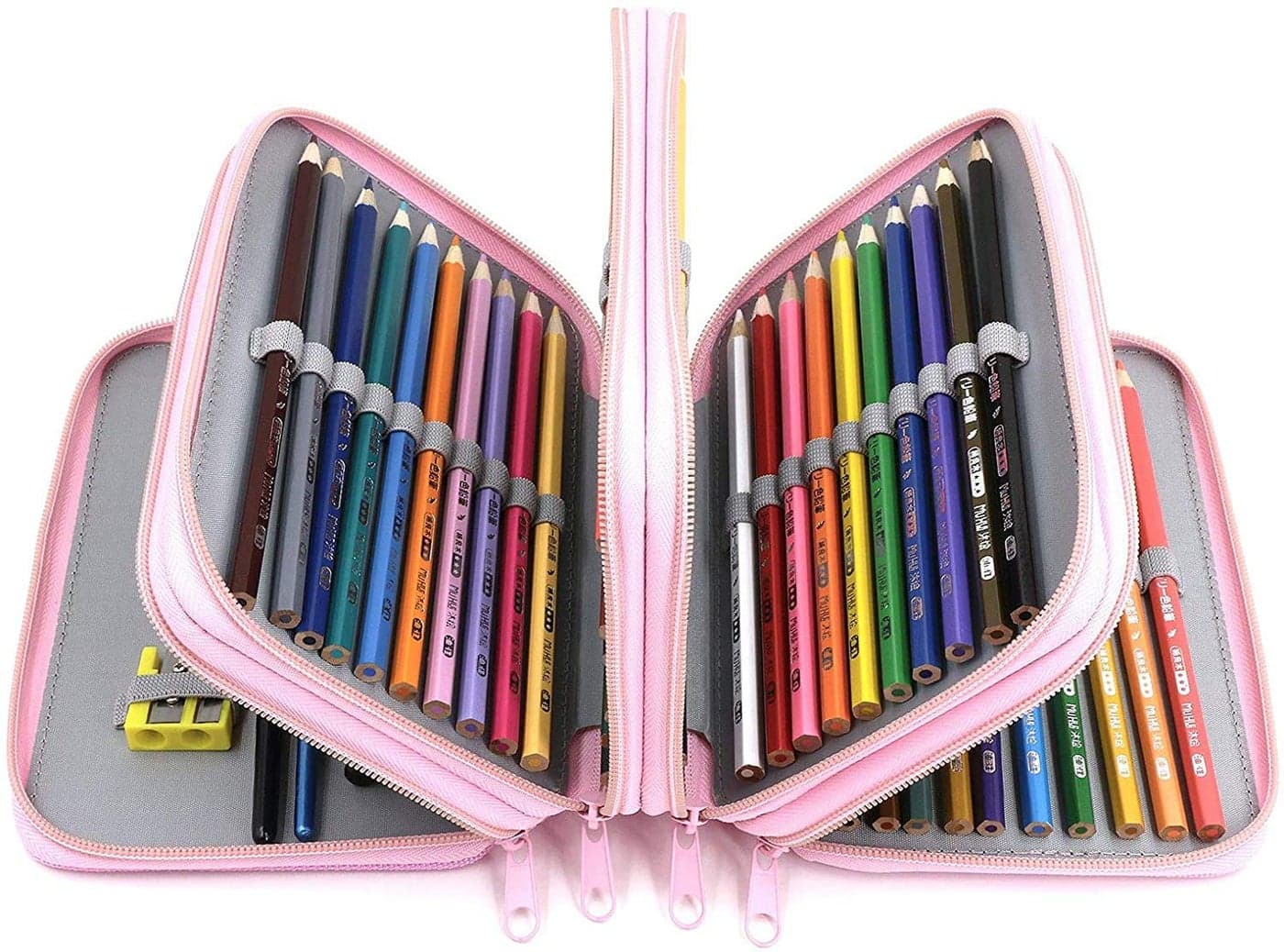 ArtBee® 72 Holes Handy Multi-Layer Zipper Pencil Case with Handle Strap, Oxford Fabric (Light Pink)