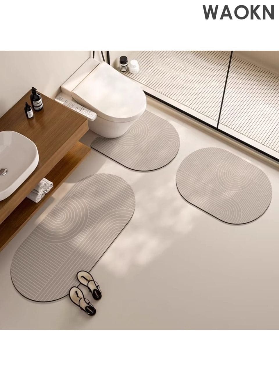 Bathroom Mat 3-piece Set Non-slip Absorbent Floor Mat Non-slip Carpet Rubber Kitchen Sink Floor Door Mat Quick Dry Non-slip Absorbent Washable Comfortable Room Toilet Mat Waterproof Carpet Set Elegant Shower Stool Mat