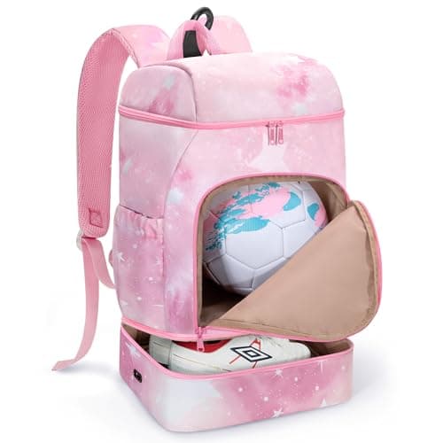 Smasrob Soccer Backpack for Girls with Separate Ball Pocket and Shoe Compartment Sports Bags for Soccer Basketball Volleyball Pink