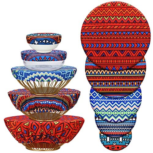 Patelai 10 Pcs Bowl Covers Reusable in 5 Size Stretch Cloth Fabric Elastic Food Storage Bowl Covers Bread Sourdough Lids for Proofing Food Fruits Leftover(Multicolor,Fresh Style)