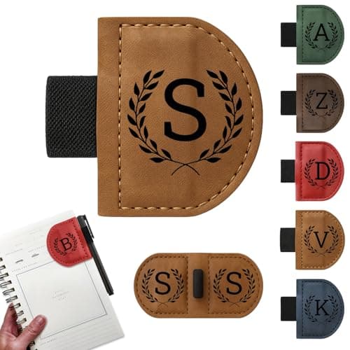 Easter Basket Stuffer Bygone Mark Bookmark with Pen Holder, 26 Name Initial Letters, 5 Retro Colors, Personalized Magnetic Leather Bookmarks Gift for Women and Men Book Lovers, Students, Teachers